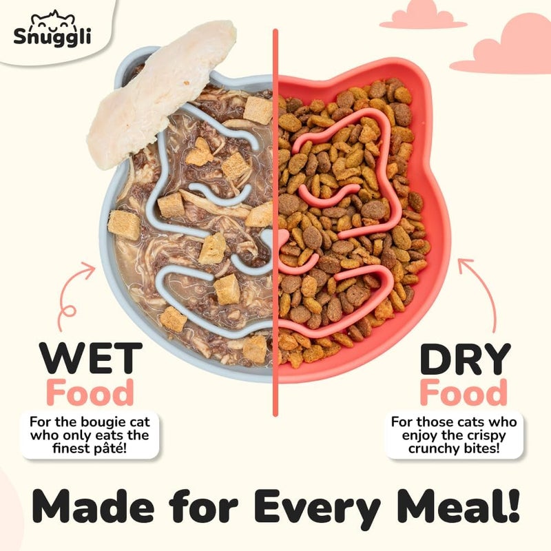 Snugli Slow Feeder Cat Bowl | Cat Puzzle Feeder for Slow Eating, Mental Enrichment, Digestion, & Bloat Relief | Non-Slip Silicone, Dishwasher Safe, 1 Cup (Coral) - Image 4